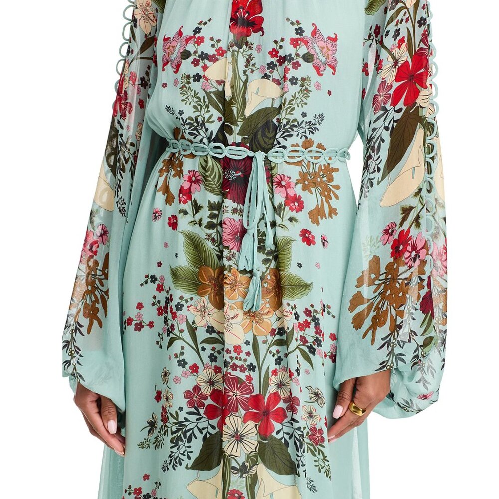 FARM Rio Beauty Bouquet Long Sleeve Floral Print Maxi Dress, Light Blue, NWT🇧🇷 - Picture 6 of 15